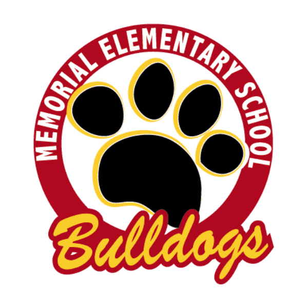 paw print surrounded by circle with Memorial Elementary School printed on it, Bulldogs in cursive below